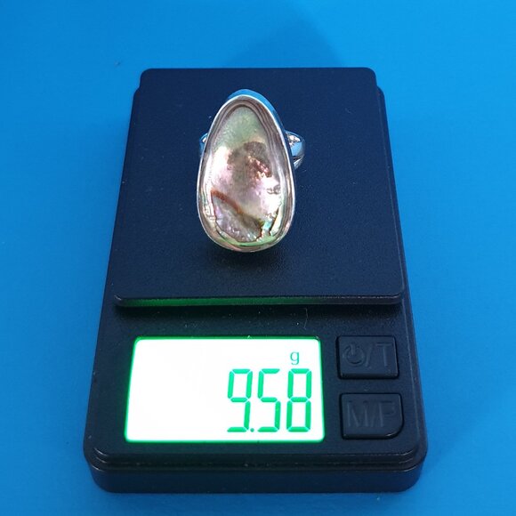 Bold Vintage Natural Blackfoot Rainbow Abalone Sterling Silver Statement Ring - Picture 13 of 14